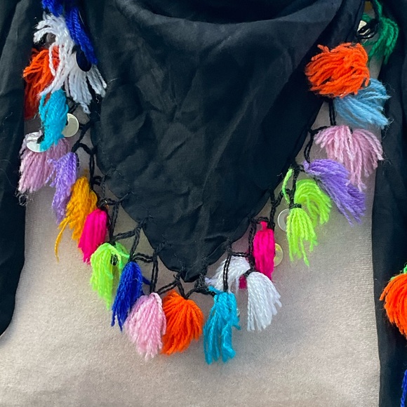 Colorful handmade bohemian gypsy triangle scarf tassels fringe sequins detail - Picture 4 of 11